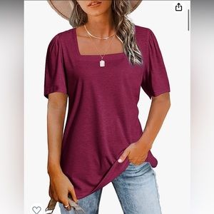 NWOT - Casual Short Sleeve Square Neck Shirt - Puff Sleeve T-shirt Loose Casual
